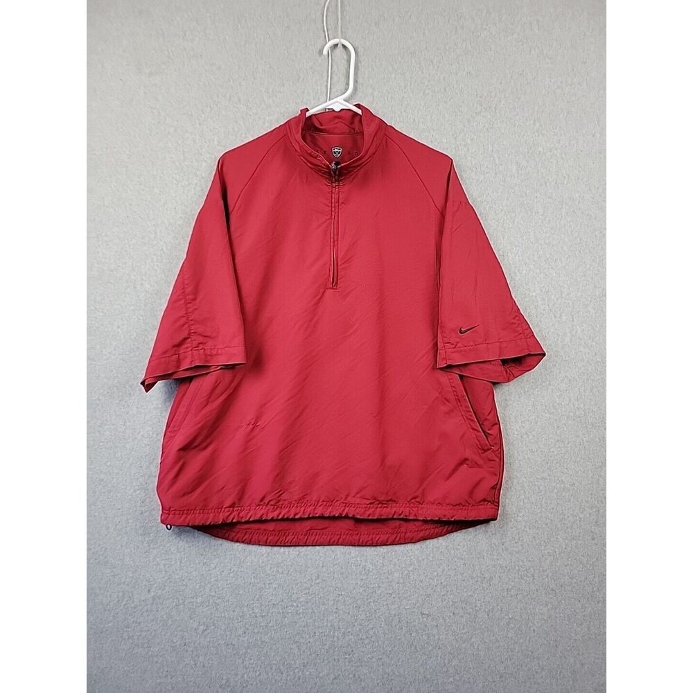 Nike Swoosh Golf Red SS 1/4 Zip Mock Neck Vented Athletic Pullover Men's Large